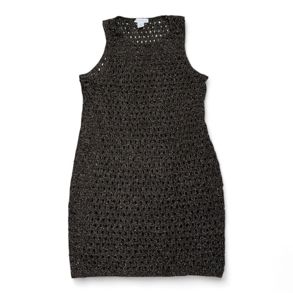 HOUSE‎ OF HARLOW 1960 Pearl Crochet Mini Midi Dress Brown Gold Holiday Size L